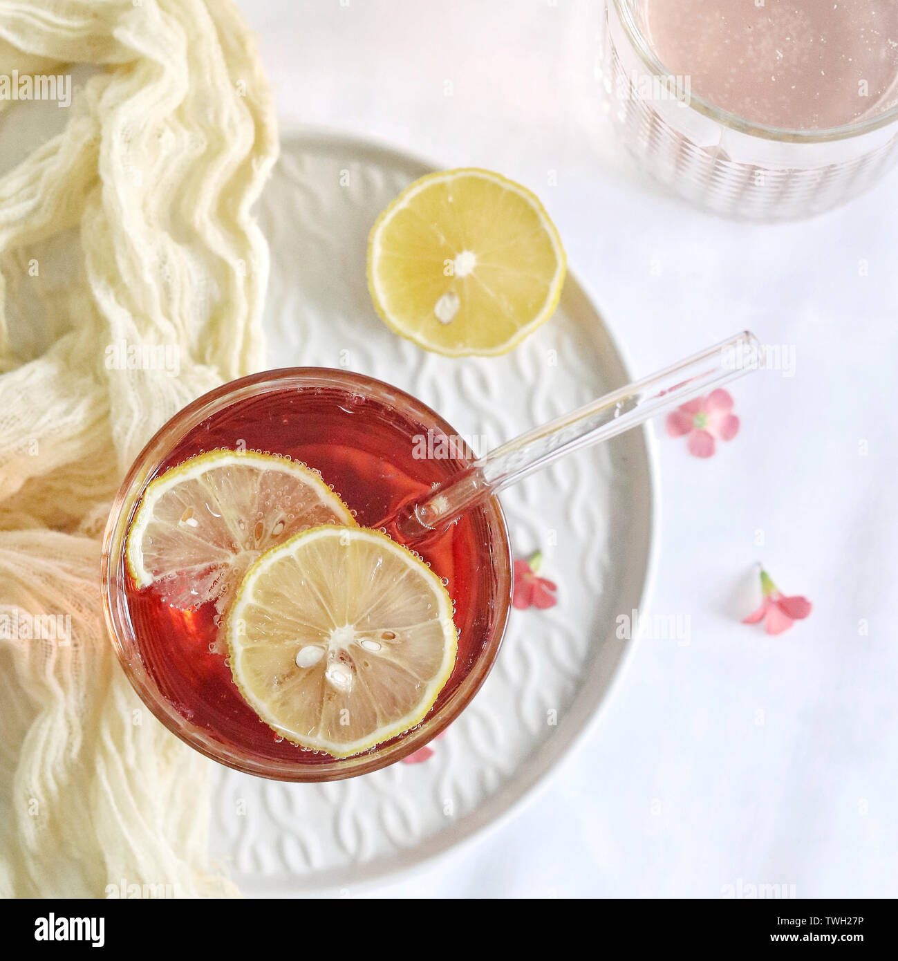 Lemon pomegranate juice soda Stock Photo Alamy