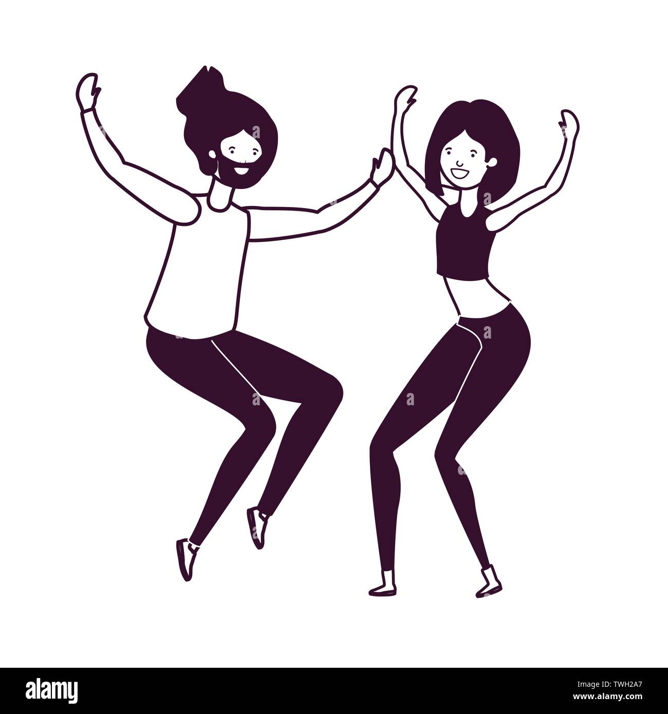 silhouette of young couple dancing in white background Stock Vector ...