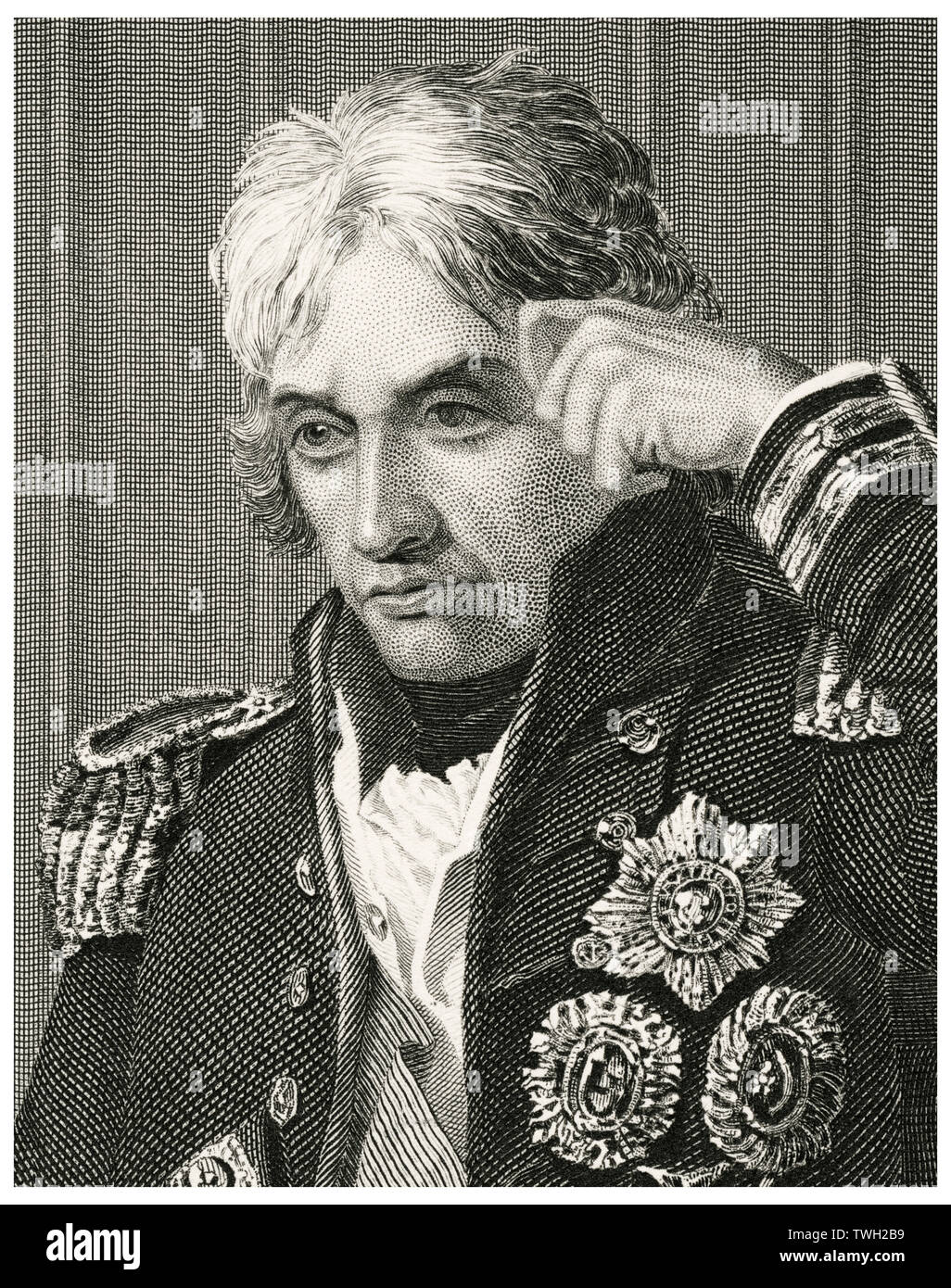 Horatio Nelson (1758-1805), English Admiral and Naval Commander, Head and Shoulders Portrait, Steel Engraving, Portrait Gallery of Eminent Men and Women of Europe and America by Evert A. Duyckinck, Published by Henry J. Johnson, Johnson, Wilson & Company, New York, 1873 Stock Photo