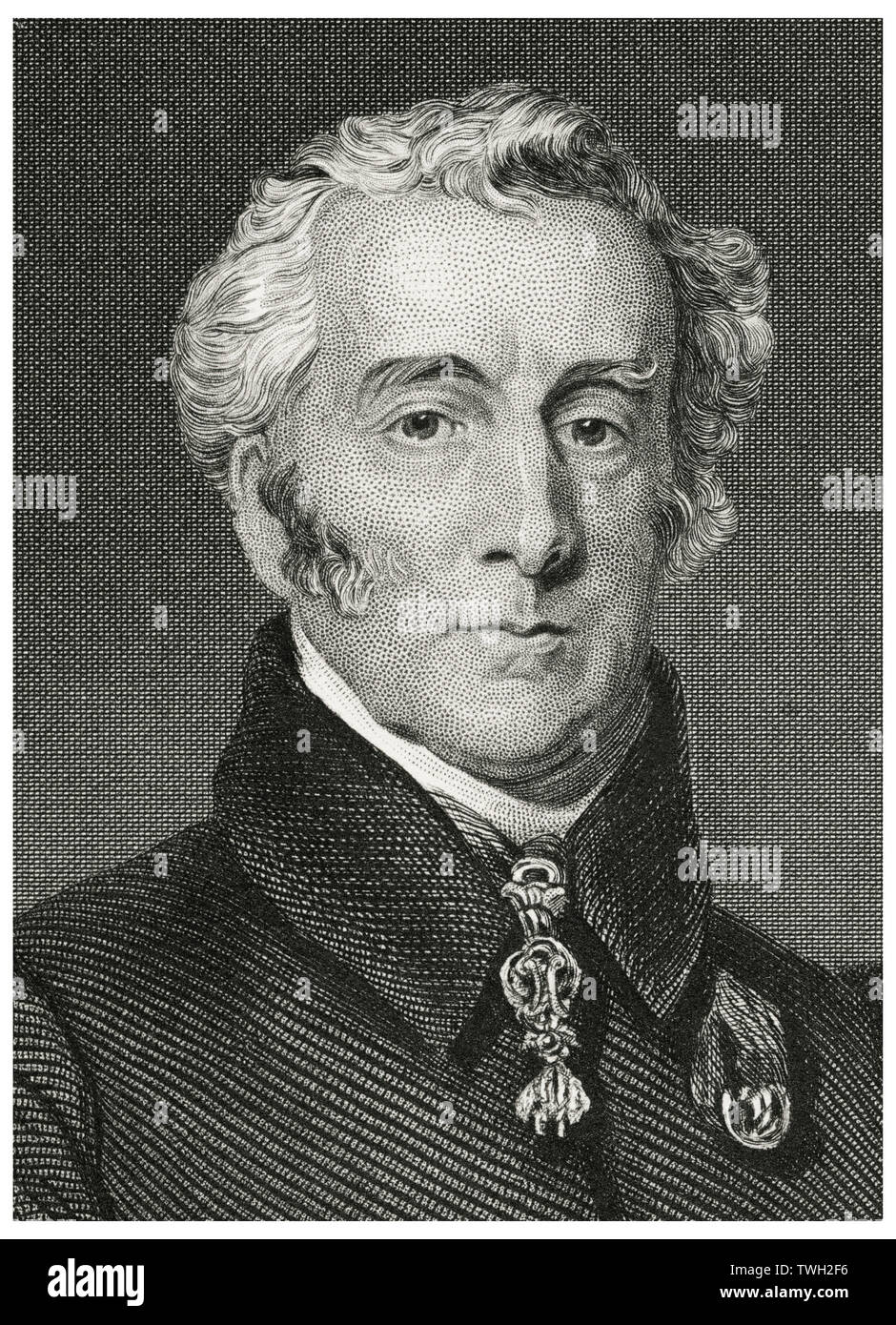 Arthur Wellesley (1769-1852), 1st Duke of Wellington, Leading British Military and Political Figure, serving twice as Prime Minister of the United Kingdom 1828-30, 1834-34, Head and Shoulders Portrait, Steel Engraving, Portrait Gallery of Eminent Men and Women of Europe and America by Evert A. Duyckinck, Published by Henry J. Johnson, Johnson, Wilson & Company, New York, 1873 Stock Photo
