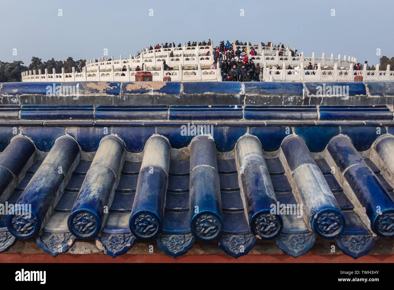 Blue decorative tiles on the wall around Circular Mound Altar in Temple of Heaven in Beijing, China Stock Photo