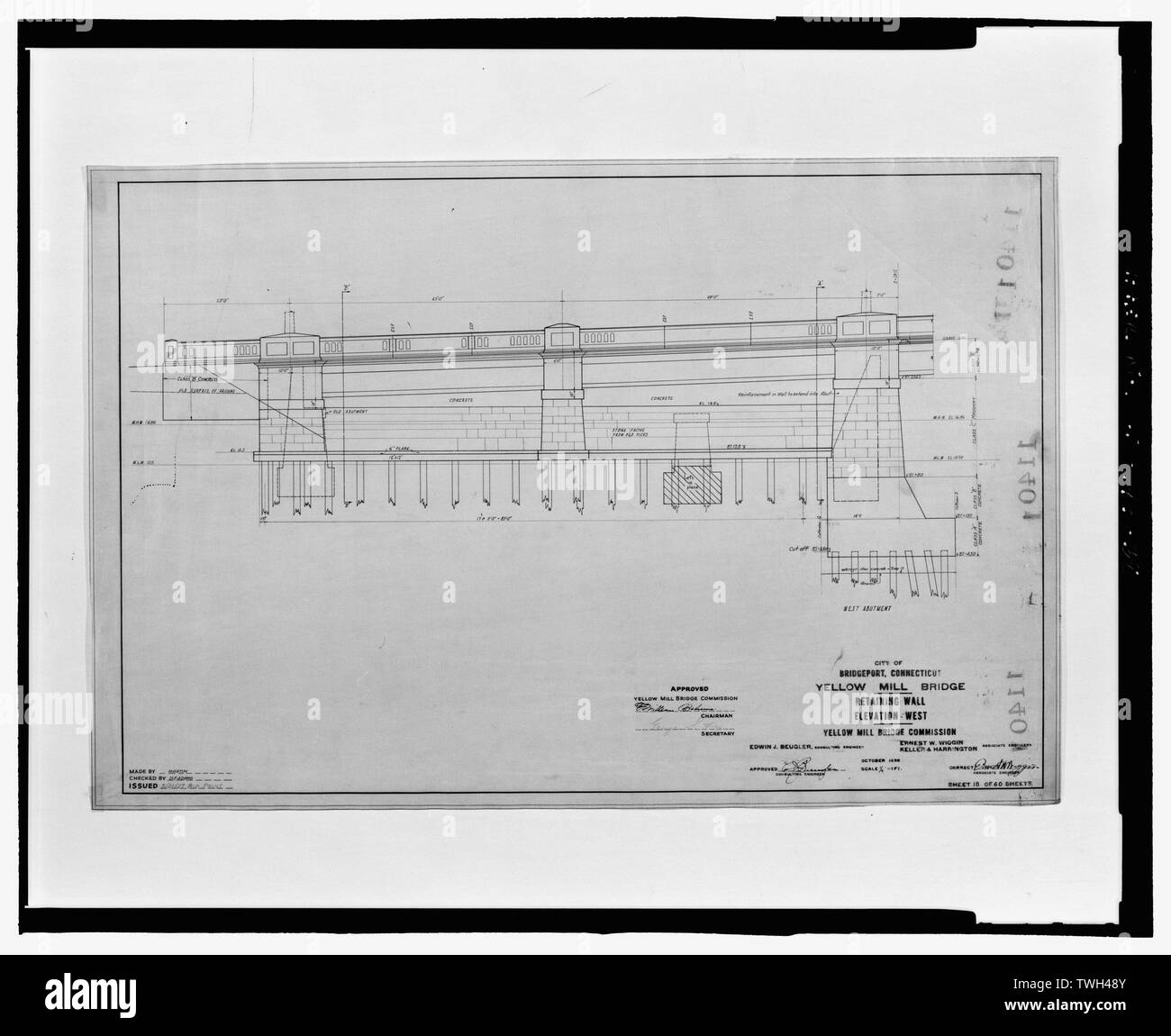 Retaining Wall, Elevation West, Sheet 18 - Yellow Mill Bridge, Spanning ...