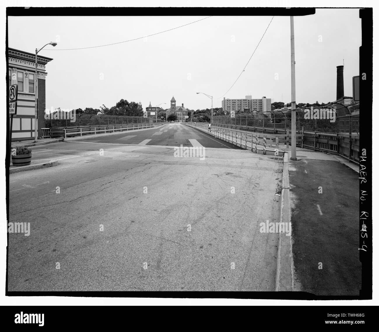 Roadway, view east - Court Street Bridge, Court Street spanning Blackstone River and Truman Drive, Woonsocket, Providence County, RI; Sweet, Arthur; Aifson, Mary, transmitter; Usher, Aaron, photographer; Edward Connors and Associates, historian Stock Photo