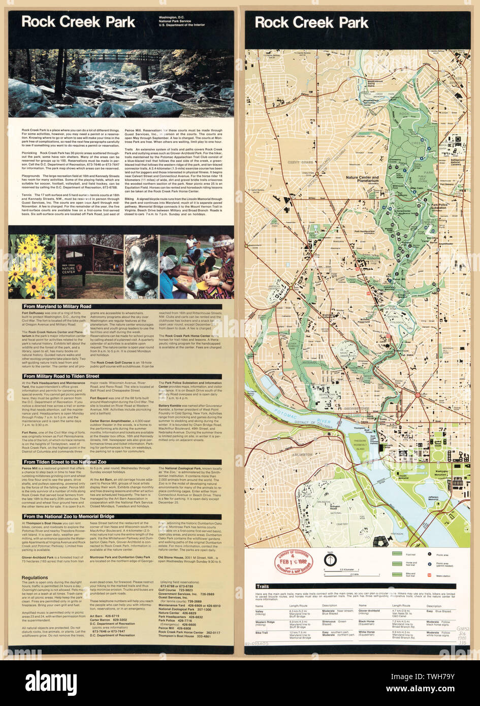 English Panel Title Rock Creek Park Washington D C Includes Note And Trail Directory Text Telephone Directory And Col Ill On Verso Available Also Through The Library Of Congress Web Site As A