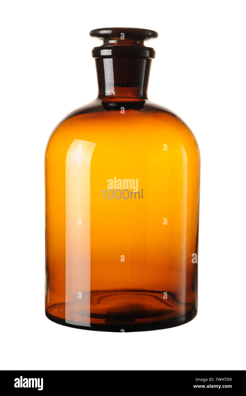 Empty brown chemical bottle isolated on white background Stock Photo