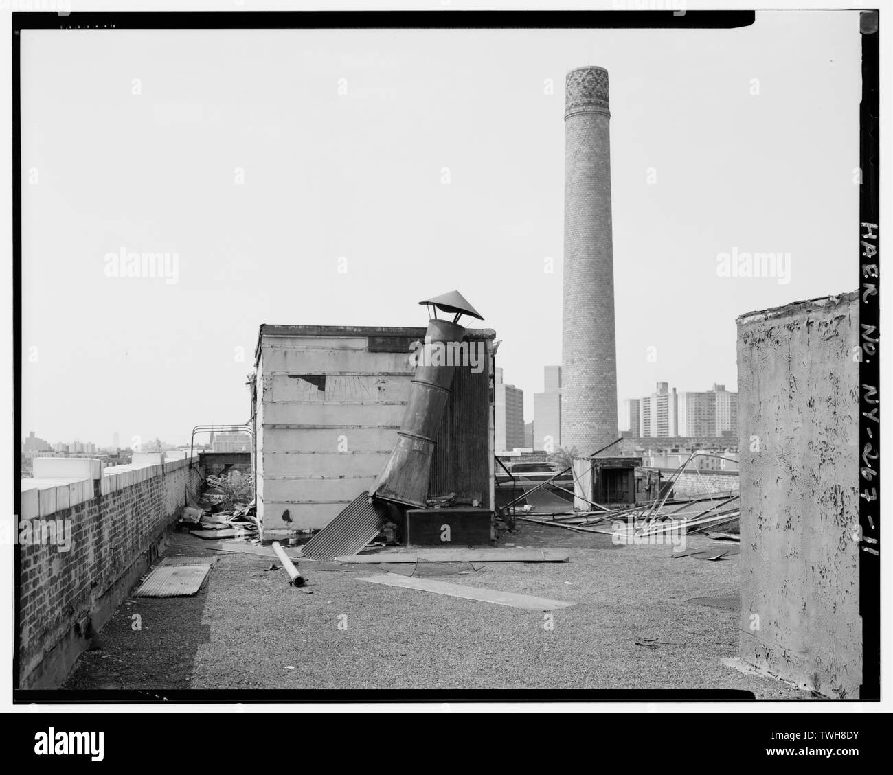 Roof, view south, center stair bulkhead and chimney stack Sheffield