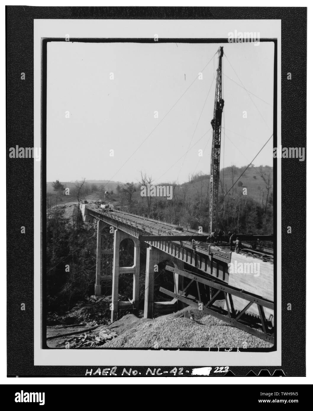 Round Meadow Viaduct under construction. - Blue Ridge Parkway, Between Shenandoah National Park and Great Smoky Mountains, Asheville, Buncombe County, NC Stock Photo