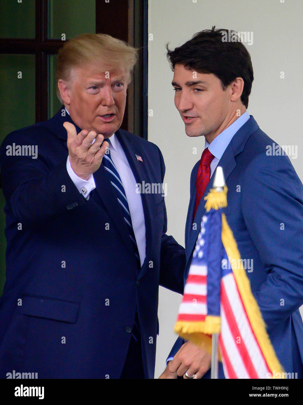 United States President Donald J. Trump participates in the arrival of Prime Minister Justin Trudeau of Canada at the Diplomatic Entrance of the White House in Washington, DC on Thursday, June 20, 2019.Credit: Ron Sachs / CNP /MediaPunch Stock Photo