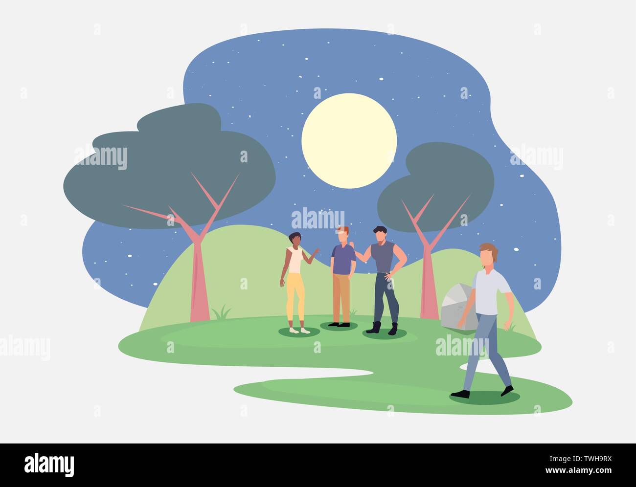 people in the park night scene vector illustration Stock Vector Image ...