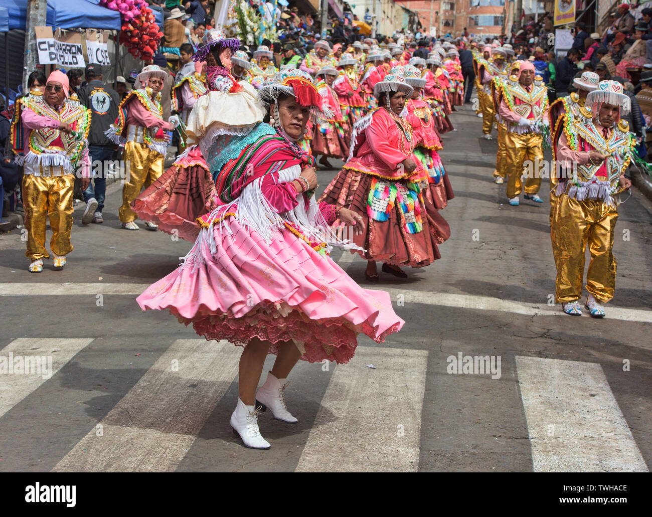 Indigenous dancer at the colorful Gran Poder Festival, La Paz, Bolivia