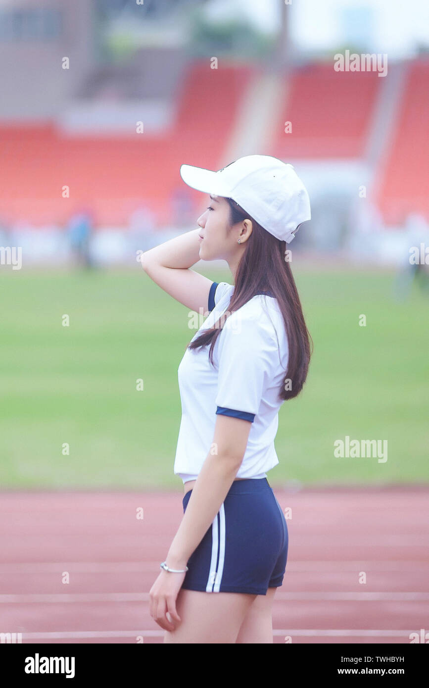 Track and field racing girls joggers race race hires stock photography