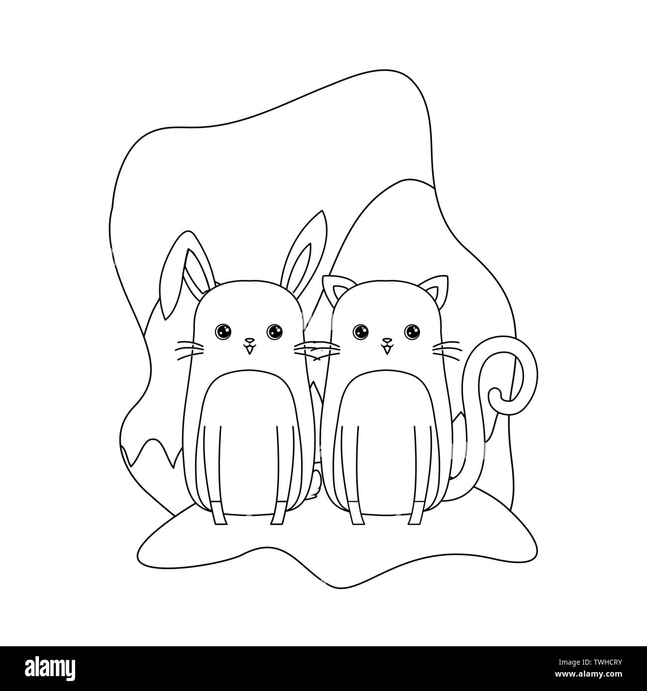 cute rabbit with cat animals character vector illustration design Stock ...