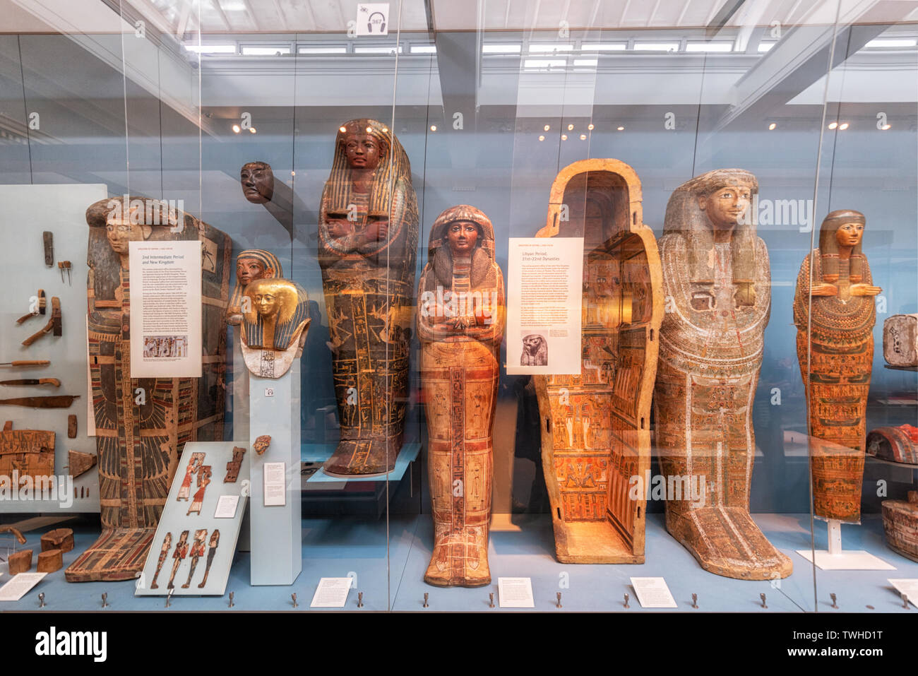 London, United Kingdom - May 13, 2019: The British Museum, London. Hall of Ancient Egypt, Ancient mummies exhibition . Stock Photo