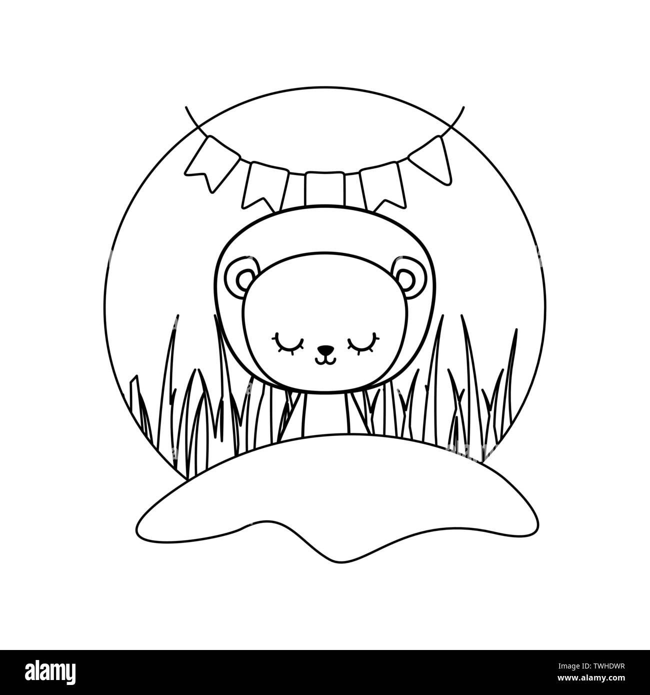 cute lion animal with garlands hanging vector illustration design Stock ...