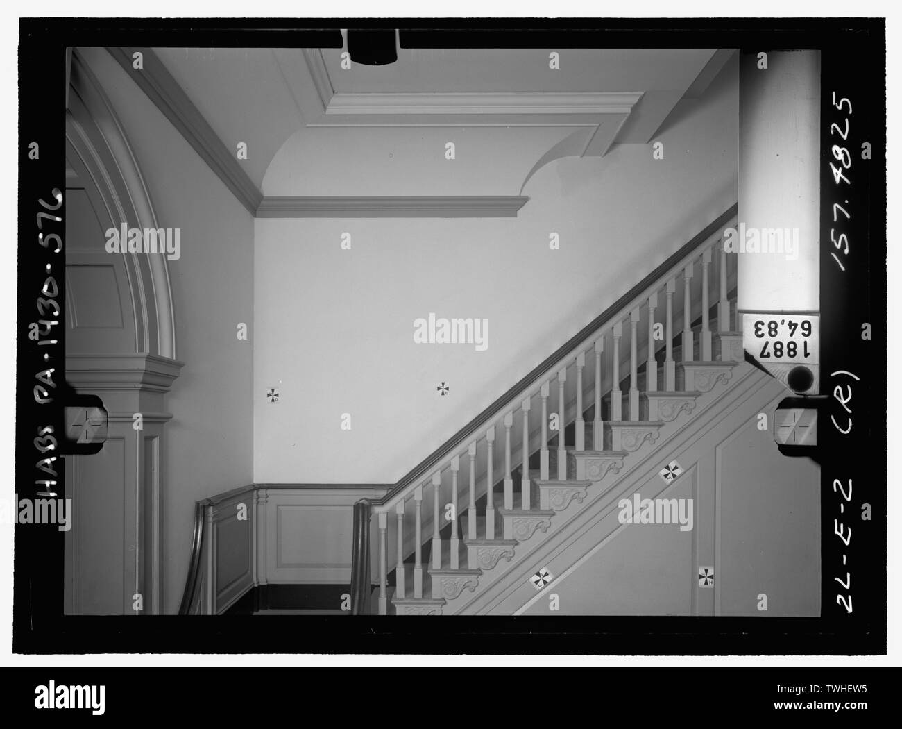 SECOND FLOOR LOBBY; EAST WALL, UPPER LEFT (R). Glass plate stereopair number PA-1430-139 LC-HABS-GS05-2L-E-2 (R) 157.4825. Right (not printed) - Independence Hall Complex, Independence Hall, 500 Chestnut Street, Philadelphia, Philadelphia County, PA Stock Photo