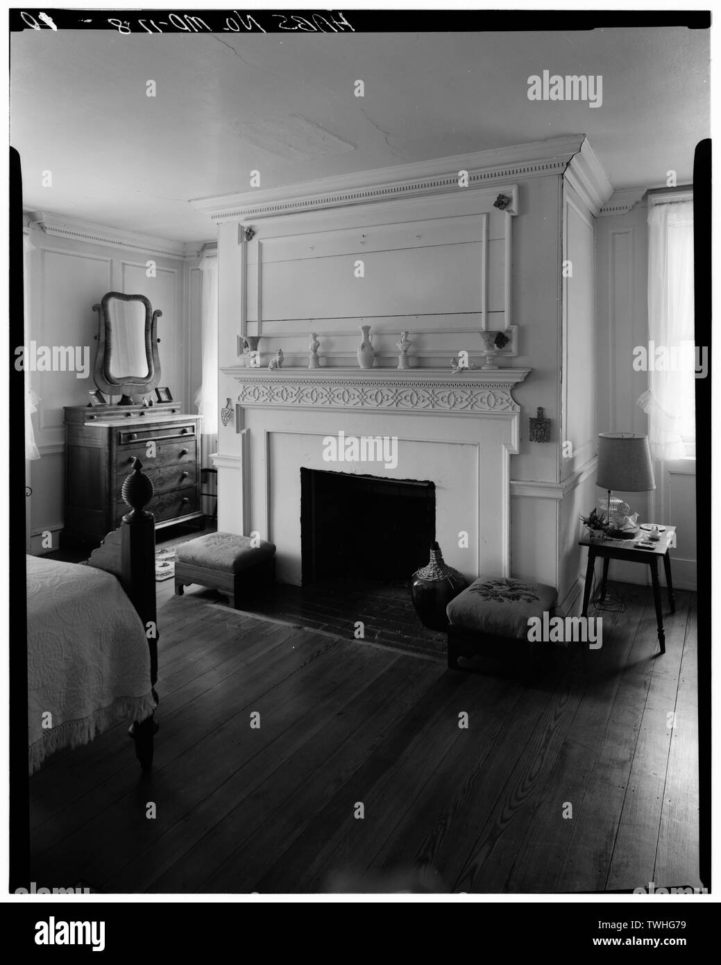 SECOND FLOOR, BEDROOM - Clover Fields, Forman's Lodge Road, Wye Mills, Talbot County, MD; Hemsley, William; Forman; Langenbach, Randolph, photographer; Smith, Delos H, photographer Stock Photo