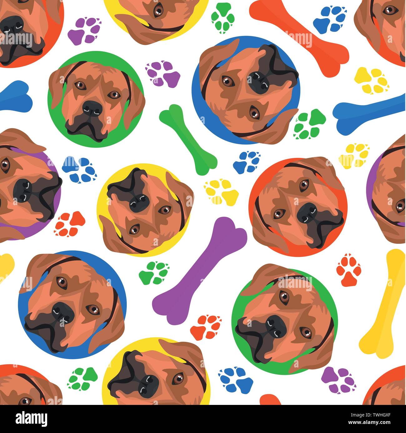 Colorful and playful Rhodesian Ridgeback - Seamless pattern with ...