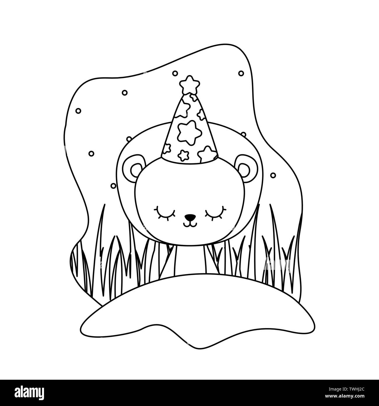 cute lion animal with hat party vector illustration design Stock Vector ...