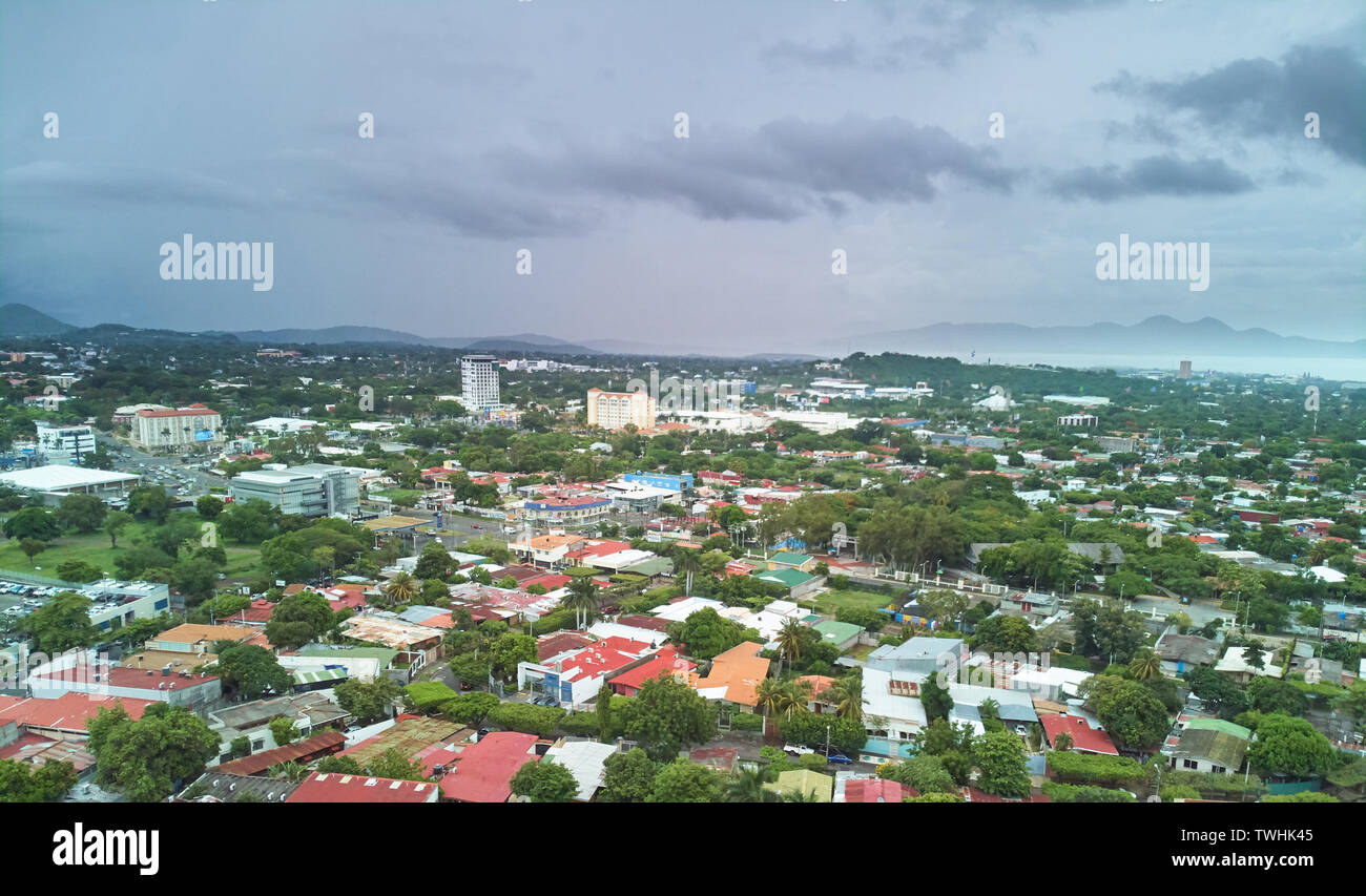 Panorama of center Managua city aerial drone view Stock Photo
