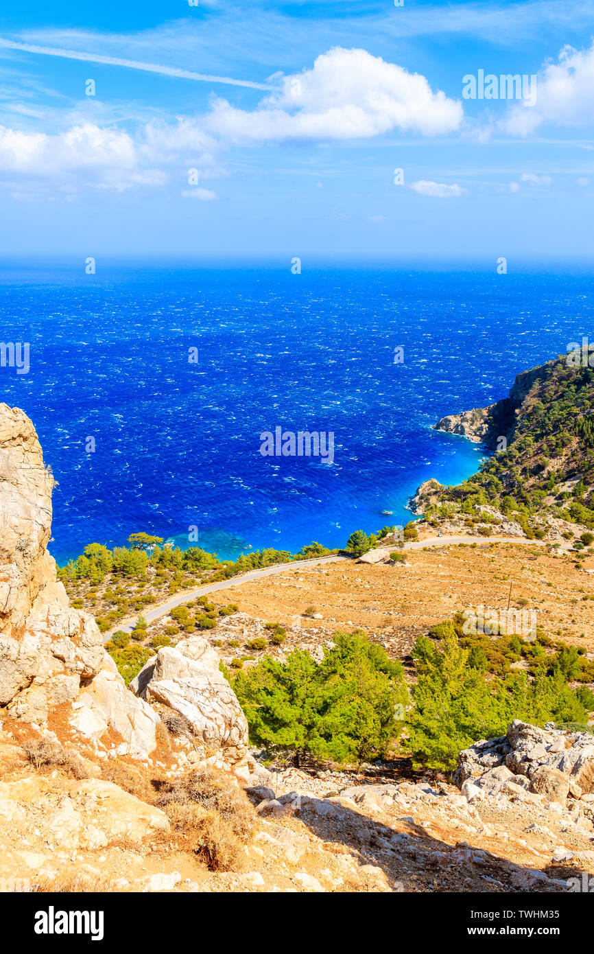 Sea coast of Karpathos island and mountains, Greece Stock Photo