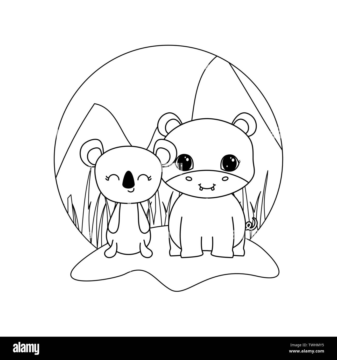 cute hippopotamus with koala animals vector illustration design Stock ...