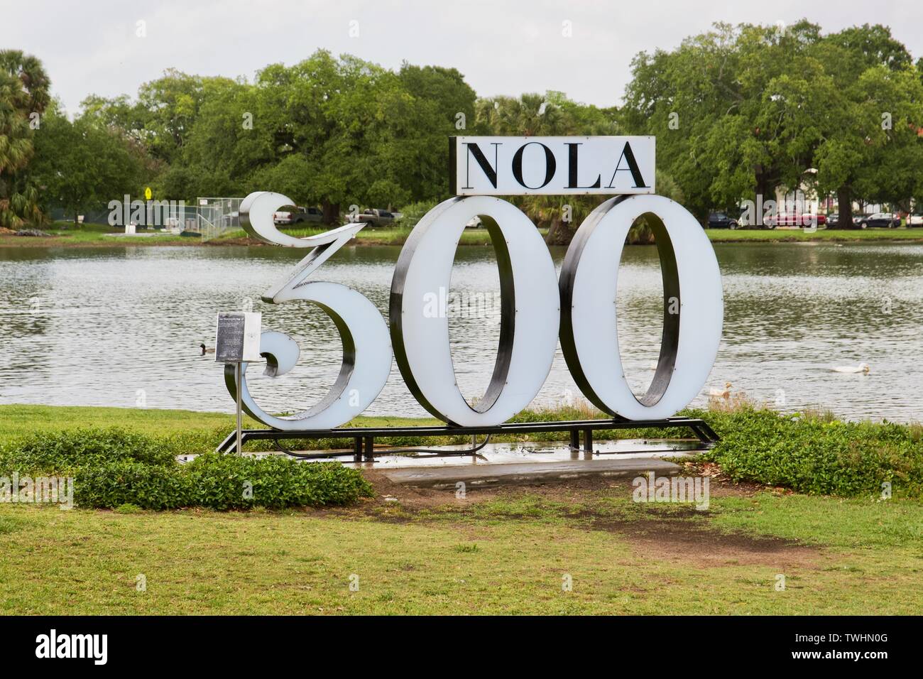 Nola 300 statue for the New Orleans tricentennial celebration in CIty Park, New Orleans Stock Photo