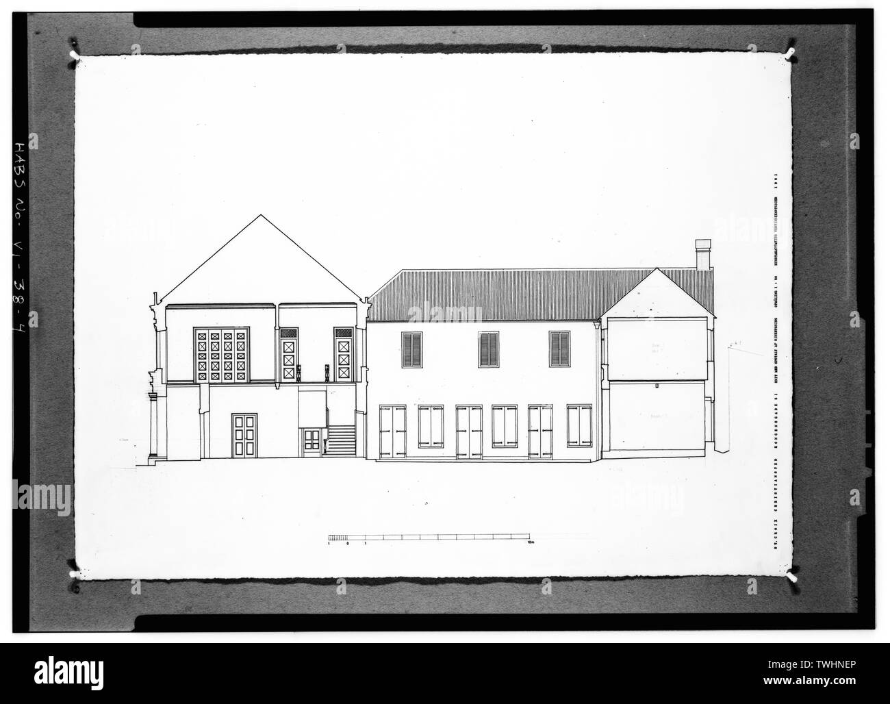 SECTION AND ELEVATION OF SIDE BUILDING - Kompagnigade 51 (House), 51 Company Street, Christiansted, St. Croix, VI Stock Photo