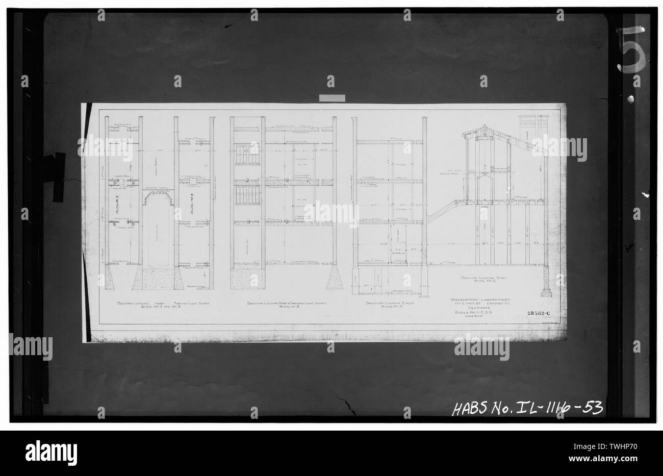 SECTIONS THRU ENTIRE BUILDING, DATED 1924-1926 - Underwriters' Laboratories, 207-231 East Ohio Street, Chicago, Cook County, IL Stock Photo