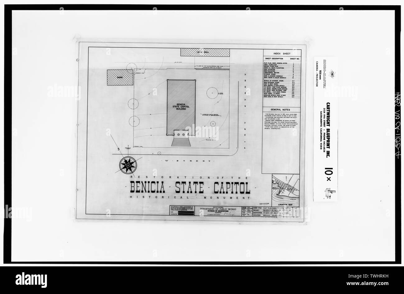 SHEET 1. PLOT PLAN, INDEX, GENERAL NOTES - Benicia State Capitol, First and  G Streets, Benicia, Solano County, CA Stock Photo - Alamy