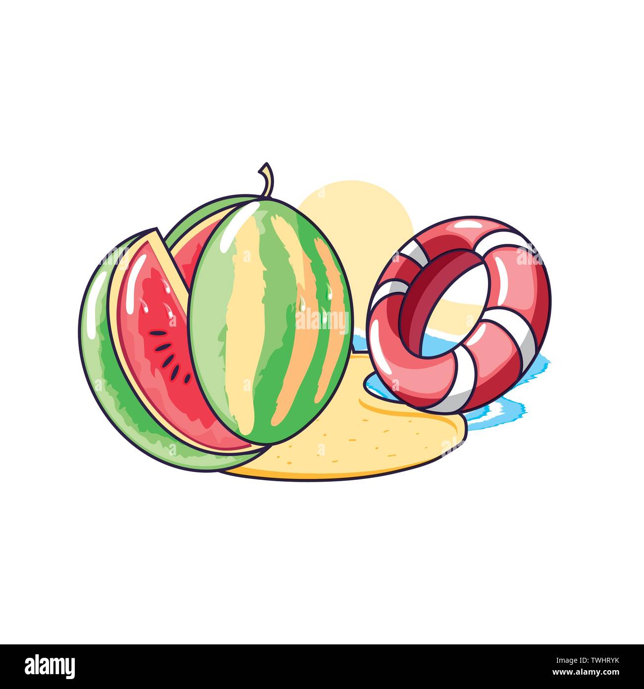 healthy watermelon fruit in the beach with float vector illustration ...