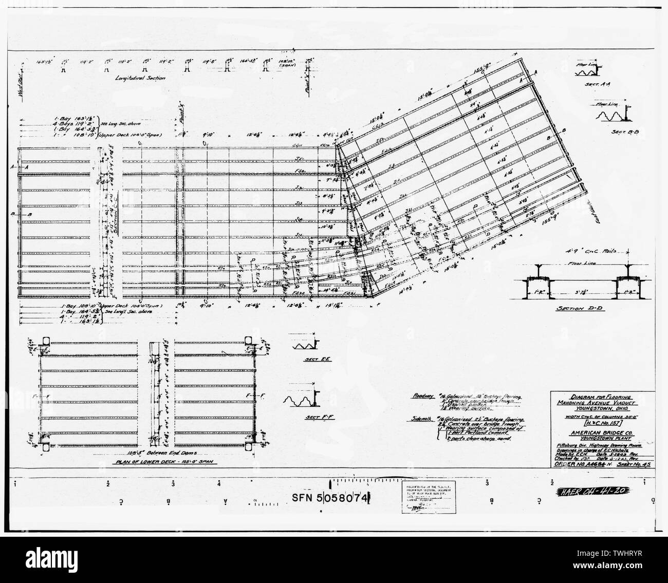 SHEET NO. 45 TITLED 'DIAGRAM FOR FLOORING,' DATED MAY 28, 1903 - Mahoning Avenue Pratt Double-Deck Bridge, Spanning Mill Creek at Mahoning Avenue (C.R. 319), Youngstown, Mahoning County, OH Stock Photo