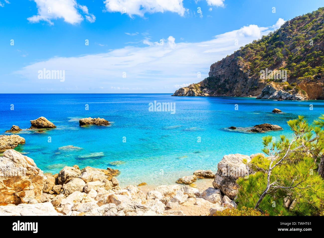 Amazing coast with azure sea near Apella beach on Karpathos island, Greece Stock Photo