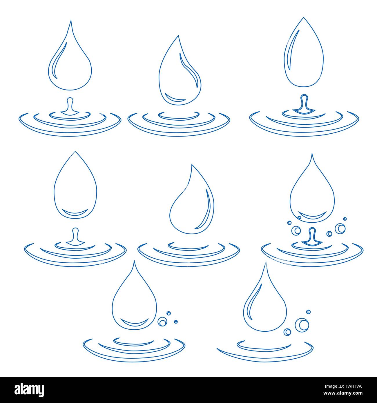 abstract set of blue water drop icons on white background Stock Vector ...