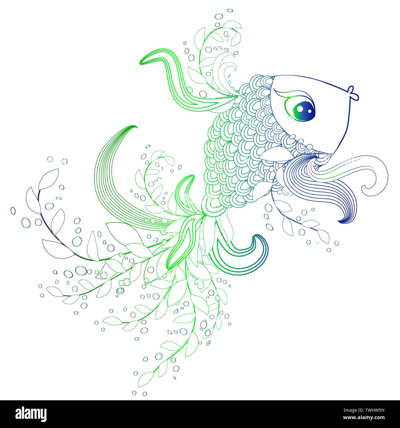 Hand drawn fish with elements of a flower ornament Stock Vector Image ...