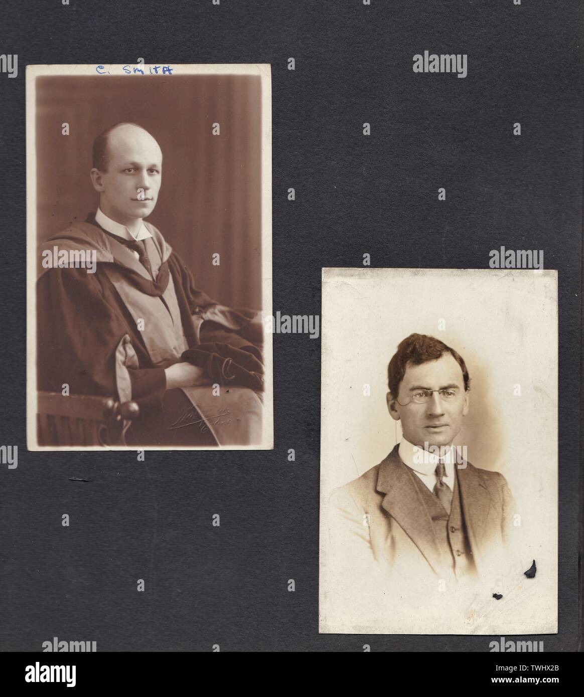 Old vintage black and white photos of academic men Stock Photo