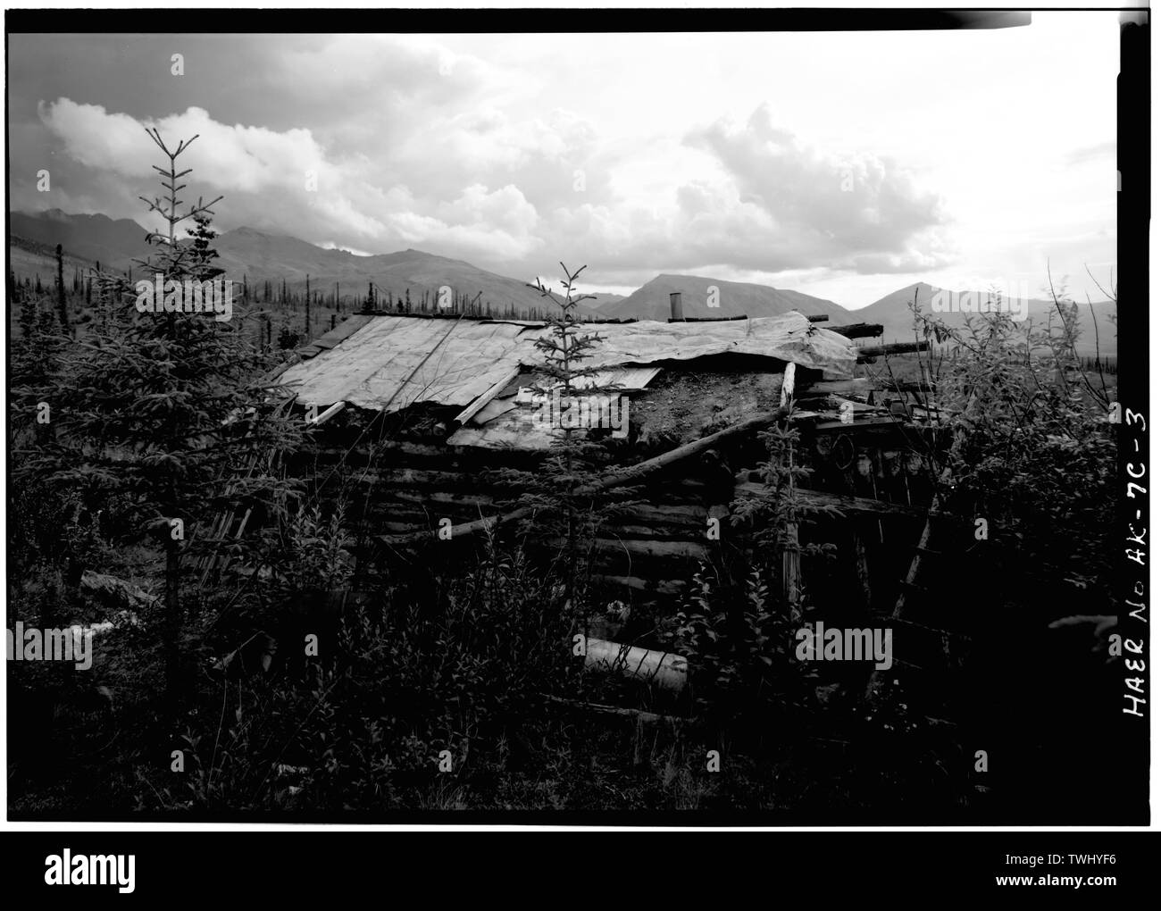 SIDE WALL, LOOKING SOUTH - A. D. Wilcox Drift Mine, Residential Cabin, Linda Creek near Dalton Highway, Bettles, Yukon-Koyukuk Census Area, AK Stock Photo