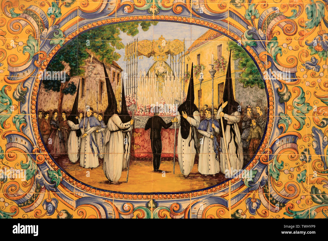 Spain; Andalusia; Seville; Triana, Semana Santa, ceramic tile image, Stock Photo