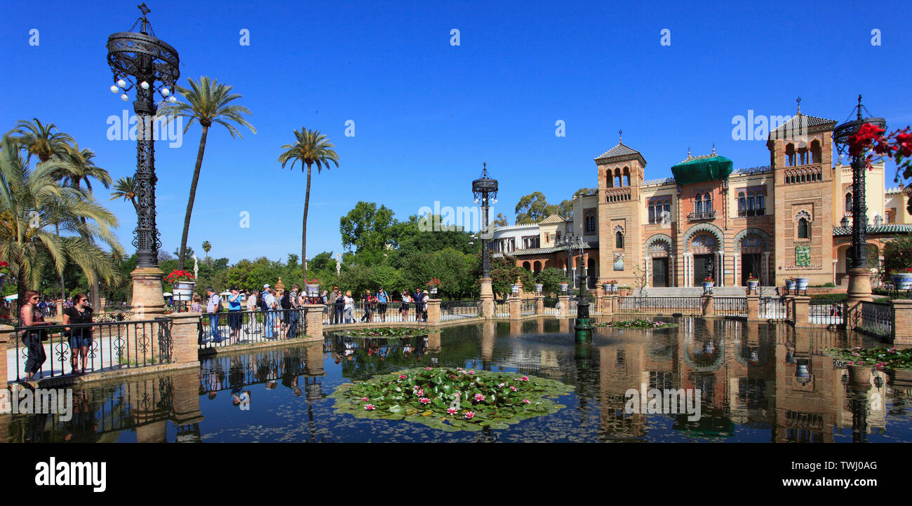 Spain; Andalusia; Seville; Parque Maria Luisa, Pabellon Mudejar, Museo Artes y Costumbres Populares, Stock Photo