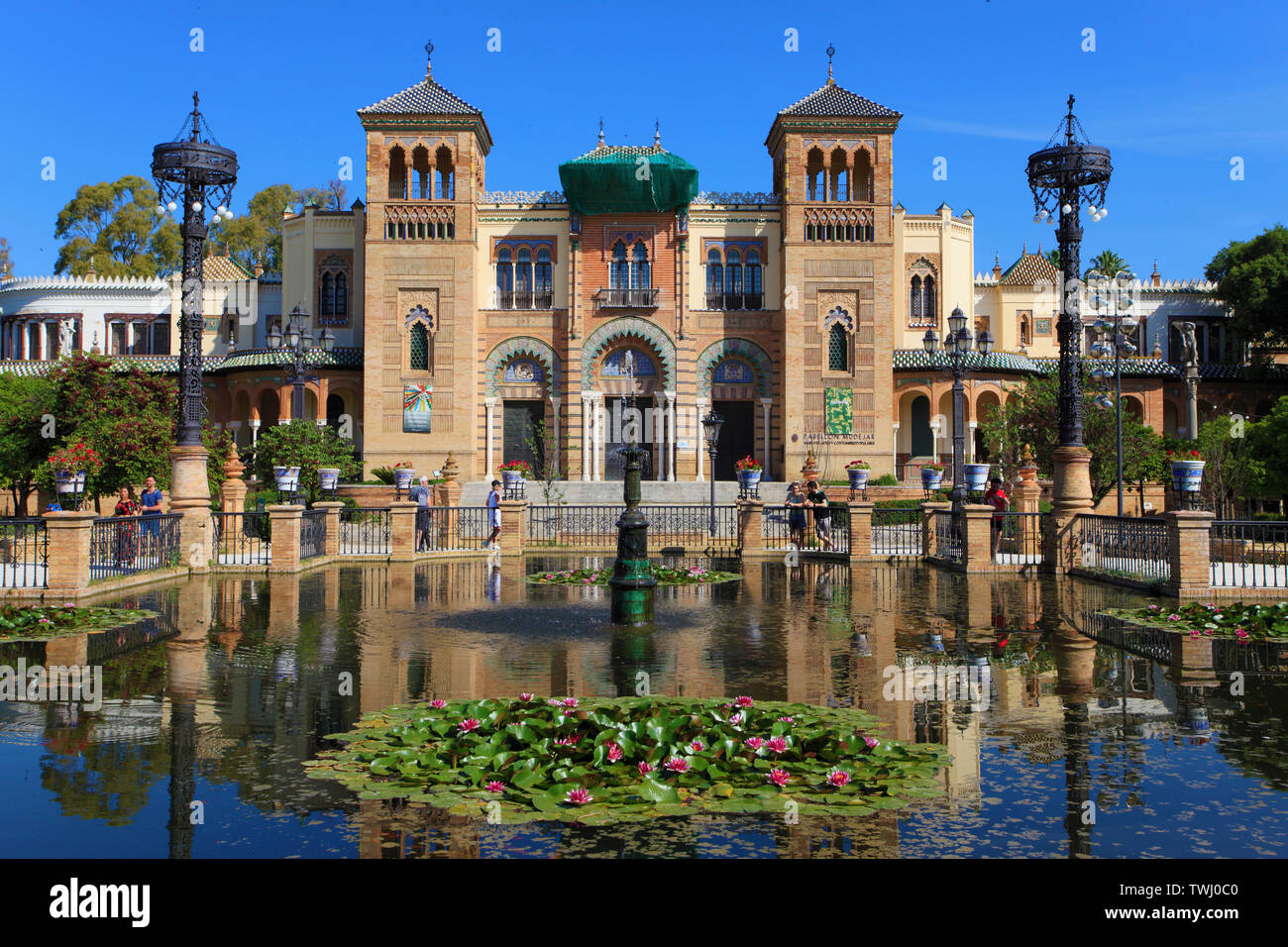 Spain; Andalusia; Seville; Parque Maria Luisa, Pabellon Mudejar, Museo Artes y Costumbres Populares, Stock Photo