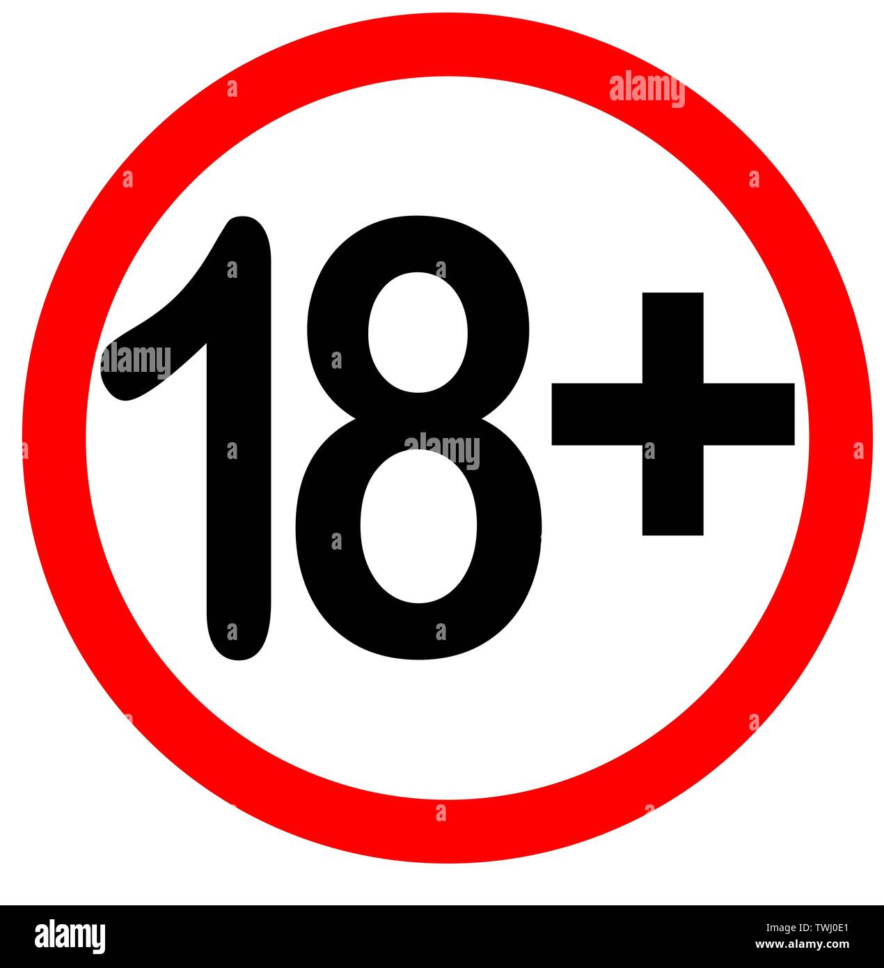 Under eighteen years prohibition sign, adults only, illustration. Stock Vector