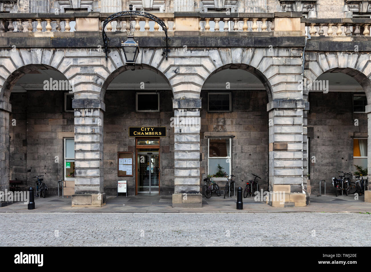 The ground floor loggia in Edinburgh City Chambers in the Royal Mile in the Old Town. Scotland, UK Stock Photo