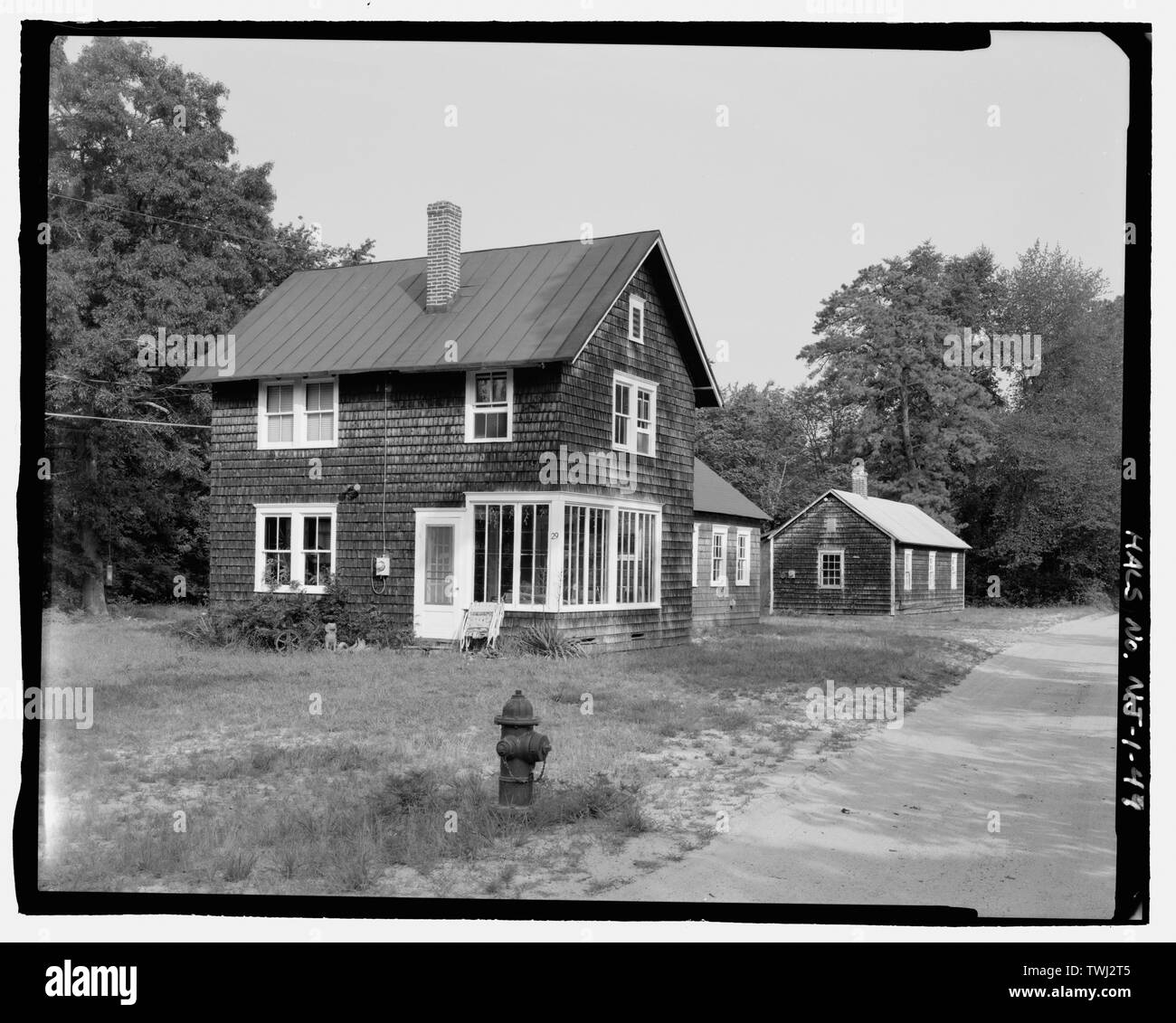 Schoolhouse (29), 3-4 view, looking west - Whitesbog Village and Cranberry Bog, Whitesbog Road, Pemberton, Burlington County, NJ Stock Photo