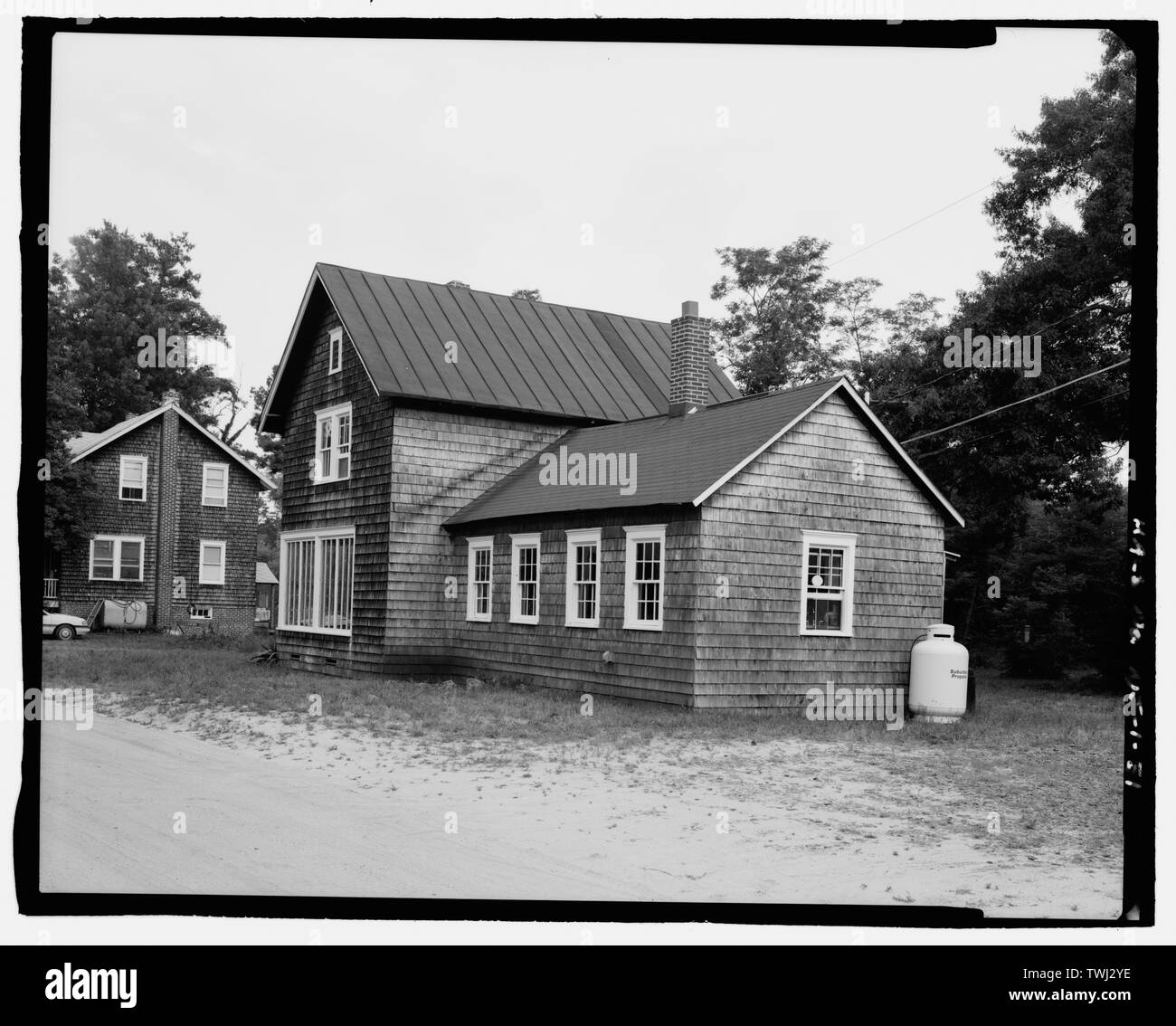 Schoolhouse (29), 3-4 view, looking south - Whitesbog Village and Cranberry Bog, Whitesbog Road, Pemberton, Burlington County, NJ Stock Photo