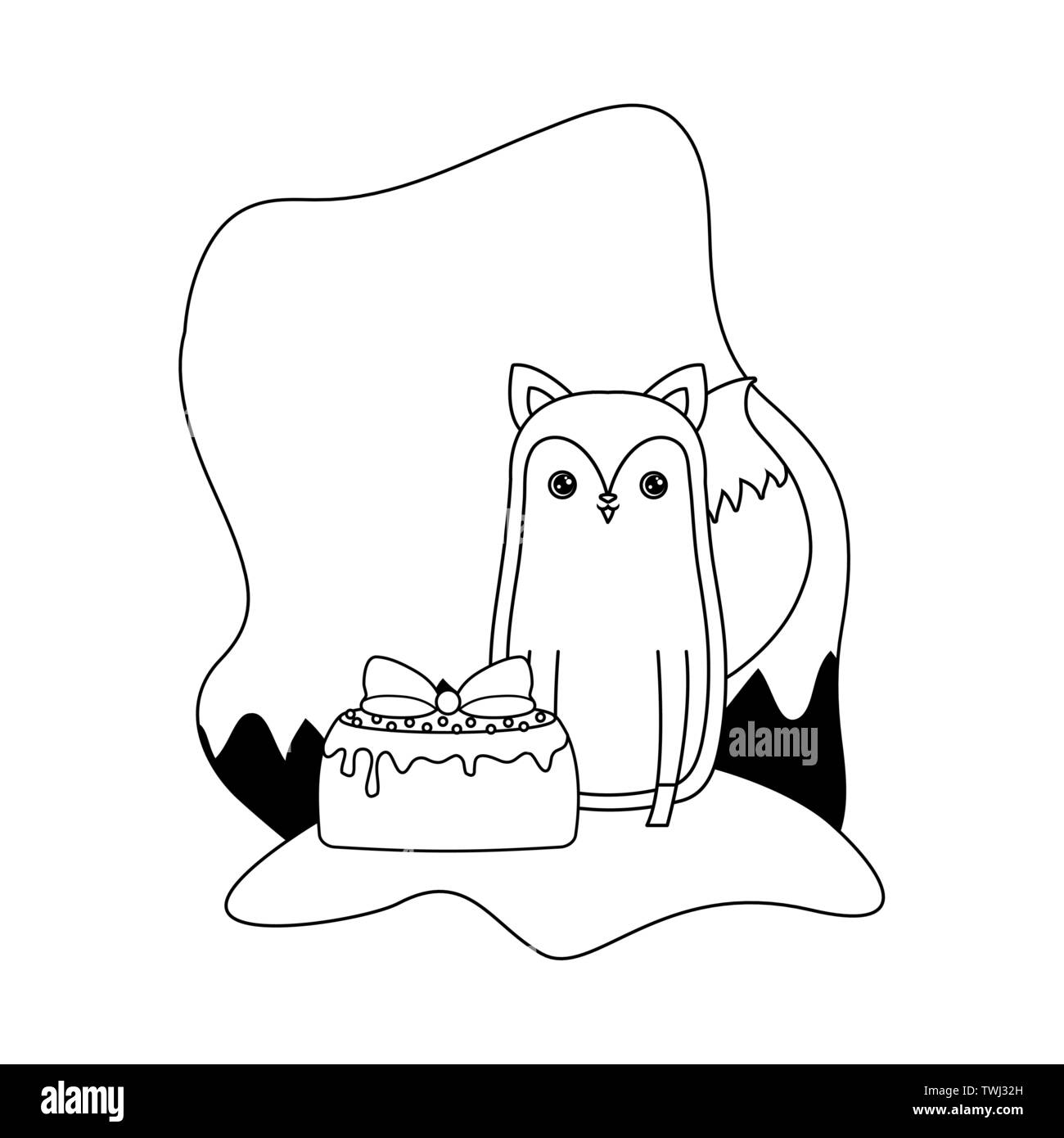 cute fox animal with cake of birthday vector illustration design Stock ...