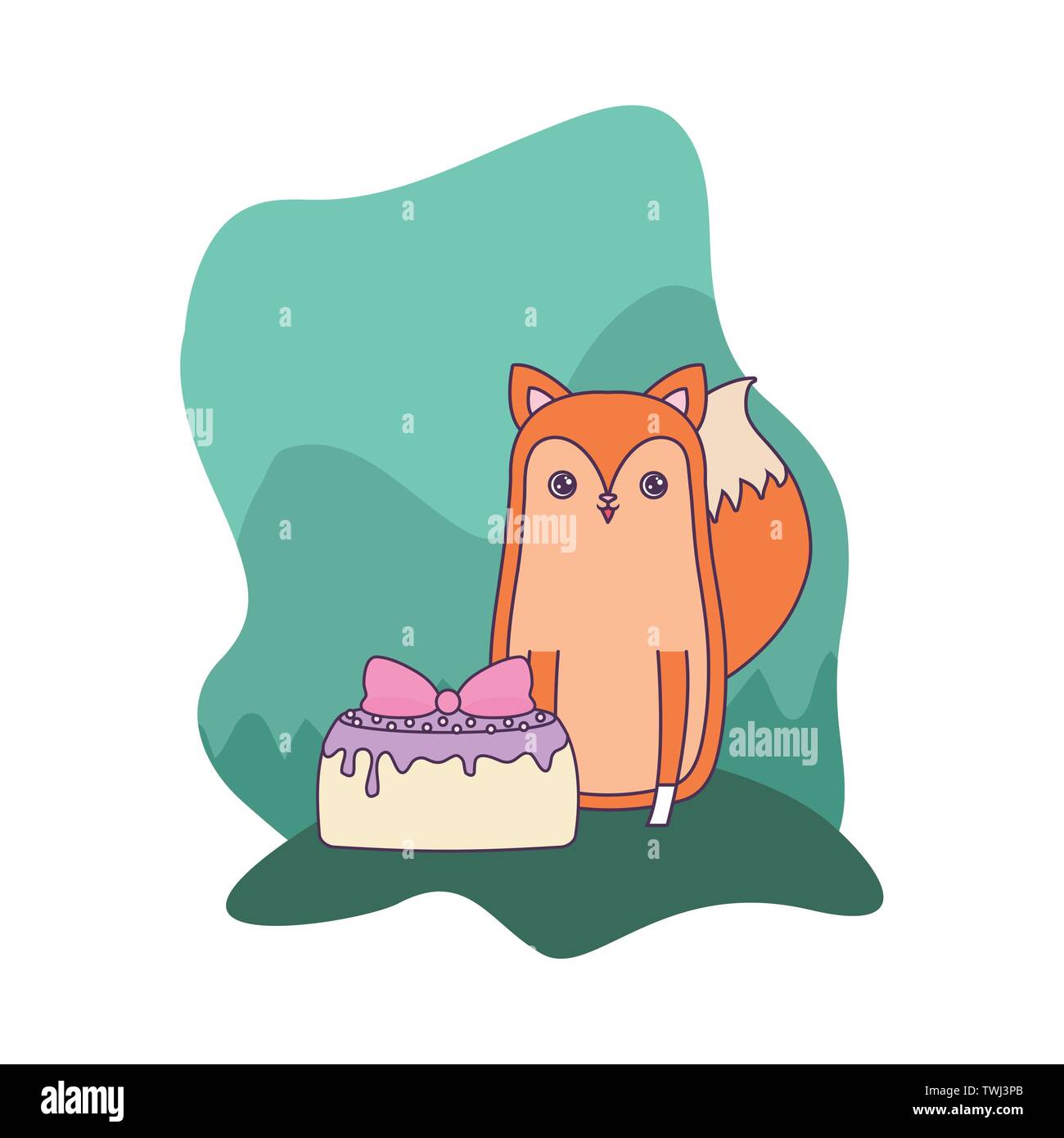cute fox animal with cake of birthday vector illustration design Stock ...