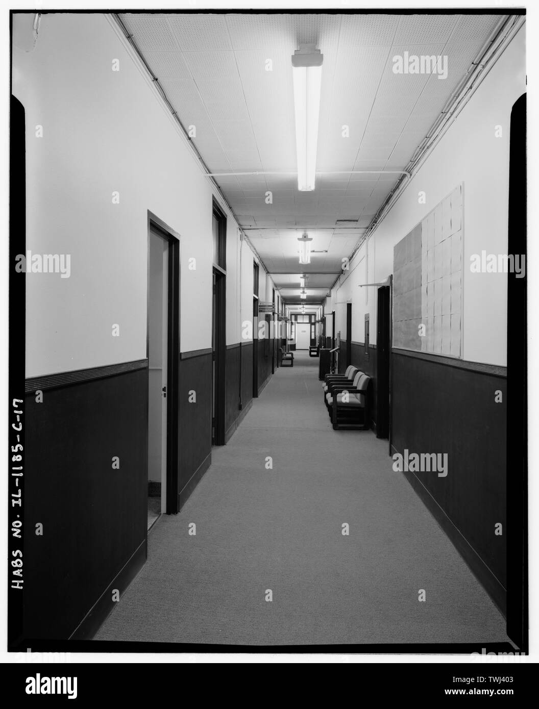 Second floor main corridor looking northwest. Chanute Air Force Base