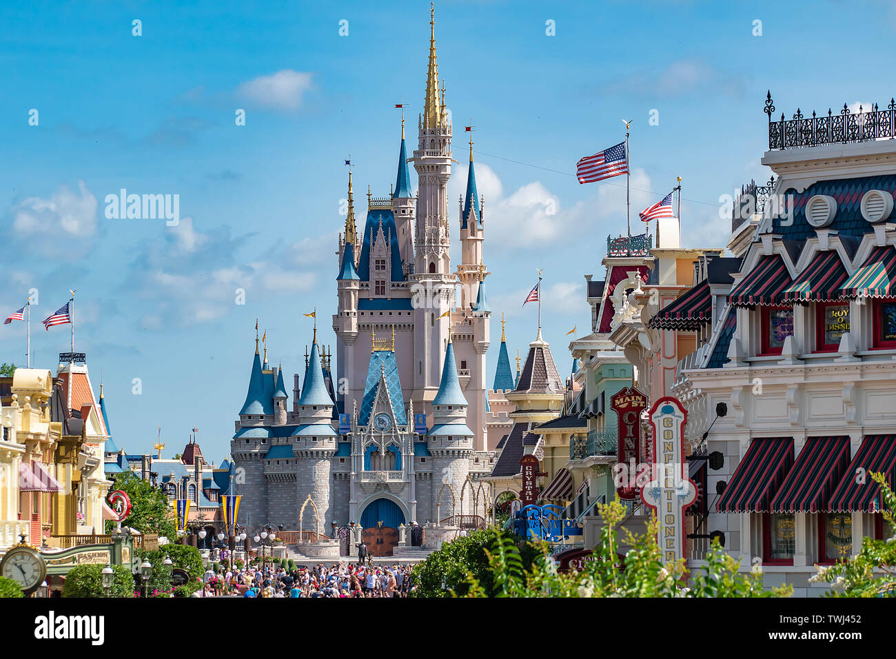Orlando, Florida. May 10, 2019. Top view of Main Street and Cinderella