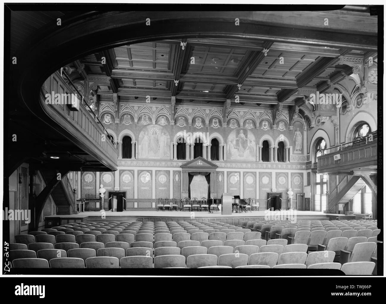 September 1969 GASTON HALL LOOKING WEST TOWARD STAGE, THIRD FLOOR, NORTH WING - Georgetown University, Healy Building, Thirty-seventh and O Streets, Northwest, Washington, District of Columbia, DC Stock Photo