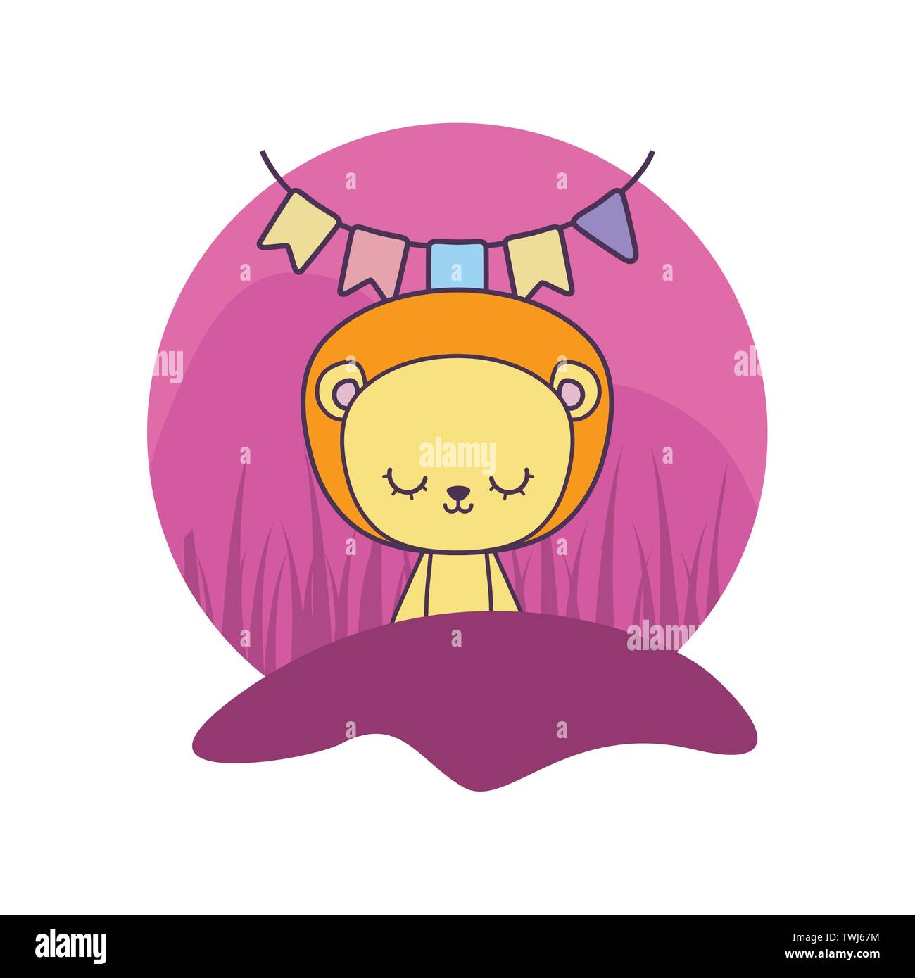 cute lion animal with garlands hanging vector illustration design Stock ...