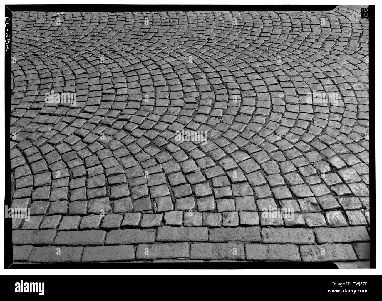 September 1969 PAVING STONES, M AND BANK STREET, LOOKING SOUTH - Georgetown Street Furniture, Georgetown Vicinity, Washington, District of Columbia, DC Stock Photo